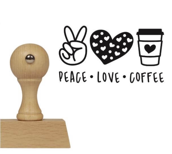 Stempel z napisem PEACE - LOVE - COFFEE - SweetPrint.pl