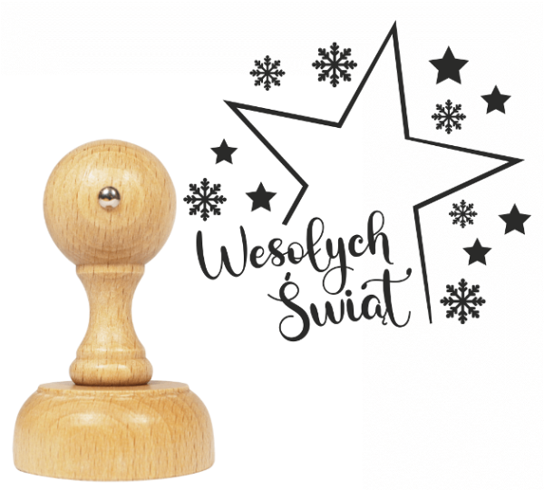 Pieczątka z gwiazdką oraz napisem Wesołych Świąt - SweetPrint.pl