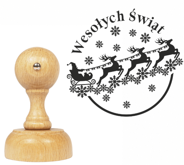 Pieczątka z zaprzęgiem świętego Mikołaja oraz napisem "Wesołych Świąt" - SweetPrint.pl