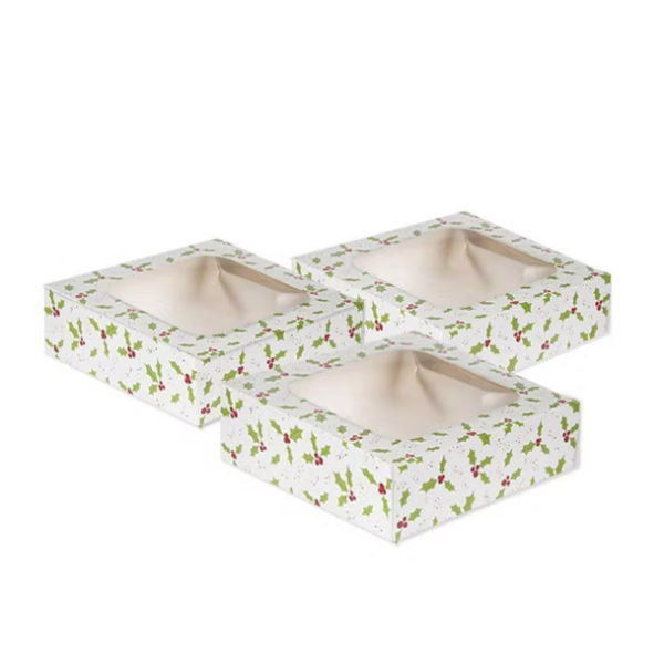 Świąteczne pudełeczko z okienkiem i motywem ostrokrzewu SweetPrint.pl