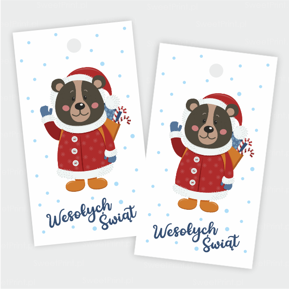 Świąteczne zawieszki z misiem i napisem Wesołych Świąt  -SweetPrint.pl