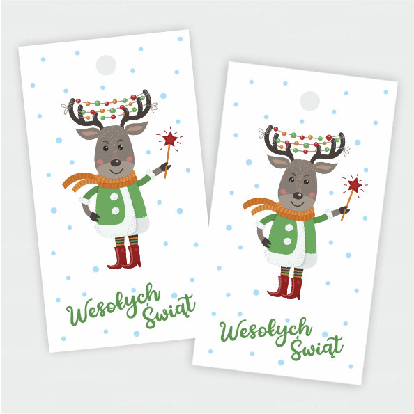 Świąteczne zawieszki z reniferem i napisem Wesołych Świąt  -SweetPrint.pl