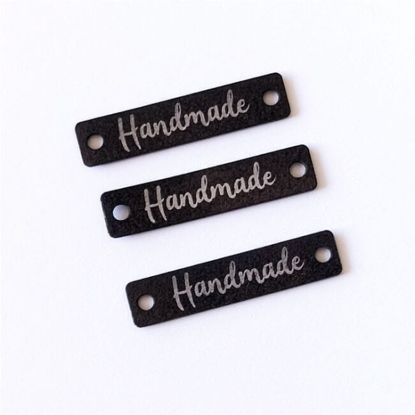 Czarne metki z ekoskóry z napisem handmade - SweetPrint.pl