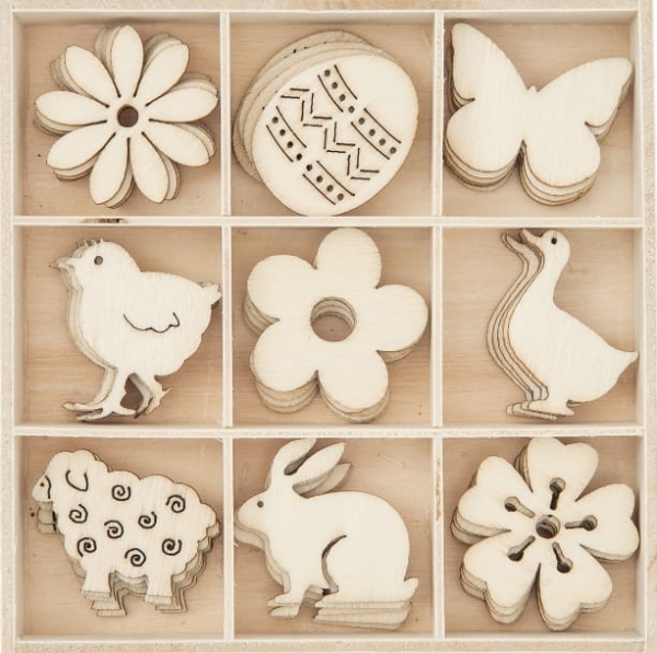 Drewniane kształty z motywami wielkanocnymi - SweetPrint.pl