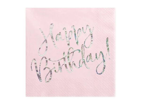 serwetki Happy Birthday!, jasny pudrowy róż - SweetPrint.pl