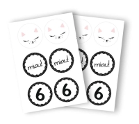 Naklejki urodzinowe KOTEK z dowolną liczbą/cyfrą 