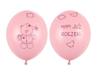 Balony MIŚ - MAM JUŻ ROCZEK, pastelowy róż