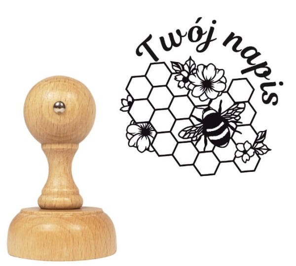Personalizowany stempel z pszczołą i plastrem miodu - SweetPrint.pl