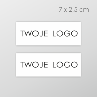 Prostokątne naklejki  z logo 7x2,5 cm