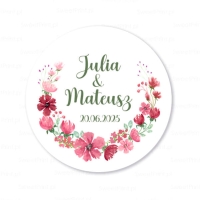 Personalizowane naklejki  ślubne CZERWONE KWIATY 