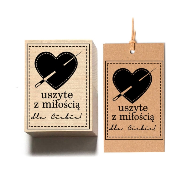 Stempel z maszyną do szycia i z napisem "uszyte z miłością dla Ciebie" - SweetPrint.pl