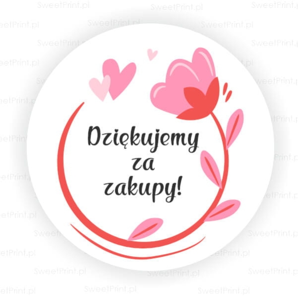 Naklejki z napisem Dziękujemy za zakupy i motywem kwiatka i serduszek - SweetPrint.pl