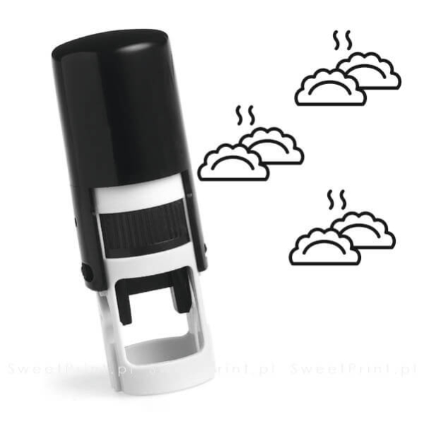 Okrągła pieczątka automatyczna ze znaczkiem w kształcie pierogów - pieczątka pierogi - stempel pierogi - SweetPrint.pl