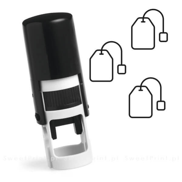 Okrągła pieczątka automatyczna ze znaczkiem w kształcie herbaty - pieczątka herbata - stempel herbata - SweetPrint.pl