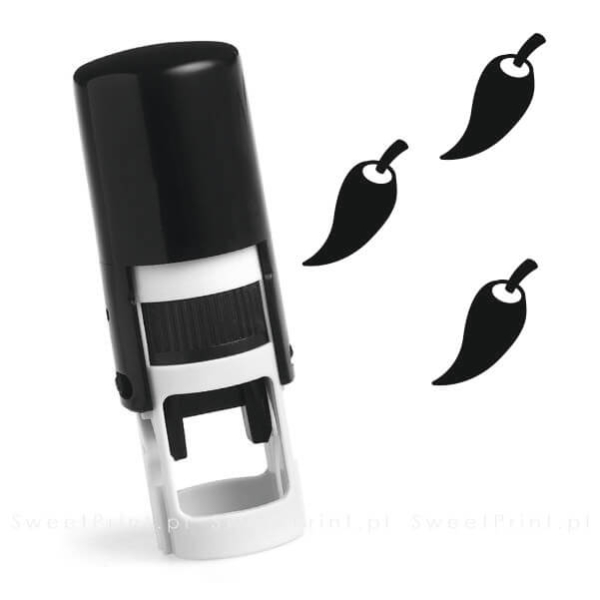 Okrągła pieczątka automatyczna ze znaczkiem w kształcie papryczki chilli - pieczątka chilli - stempel chilli - SweetPrint.pl