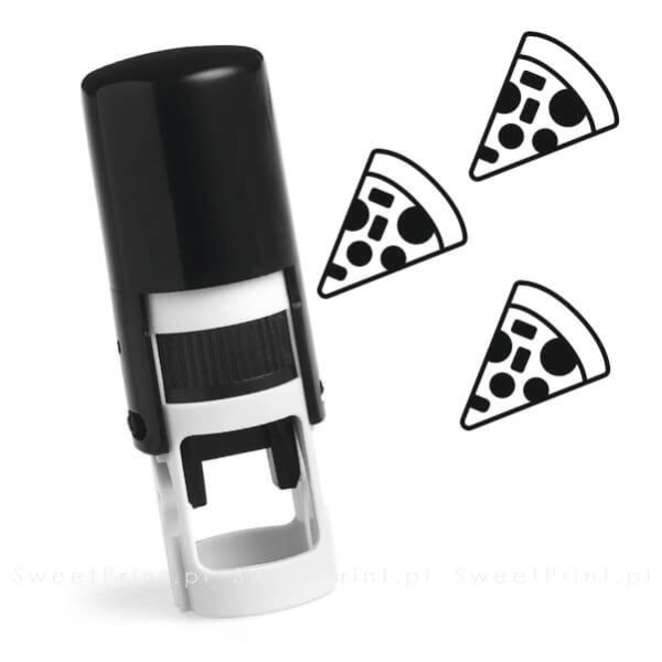 Okrągła pieczątka automatyczna ze znaczkiem w kształcie pizzy - pieczątka pizza - stempel pizza- SweetPrint.pl