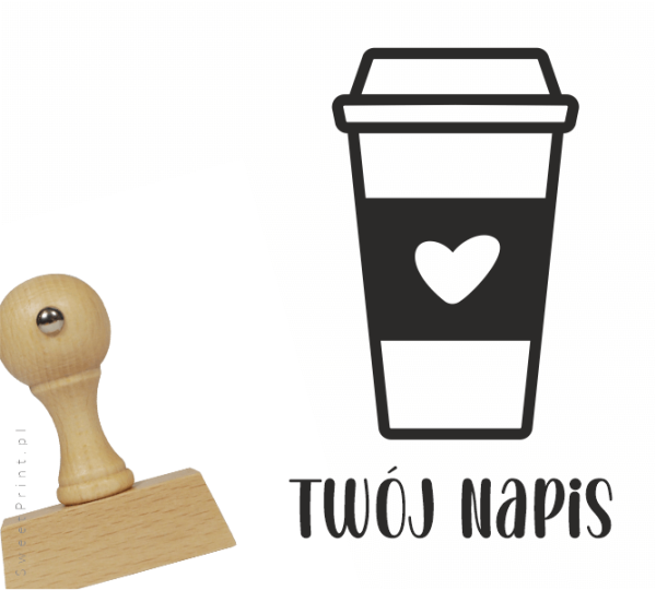 Personalizowany stempel z papierowym kubkiem i serduszkiem - SweetPrint.pl