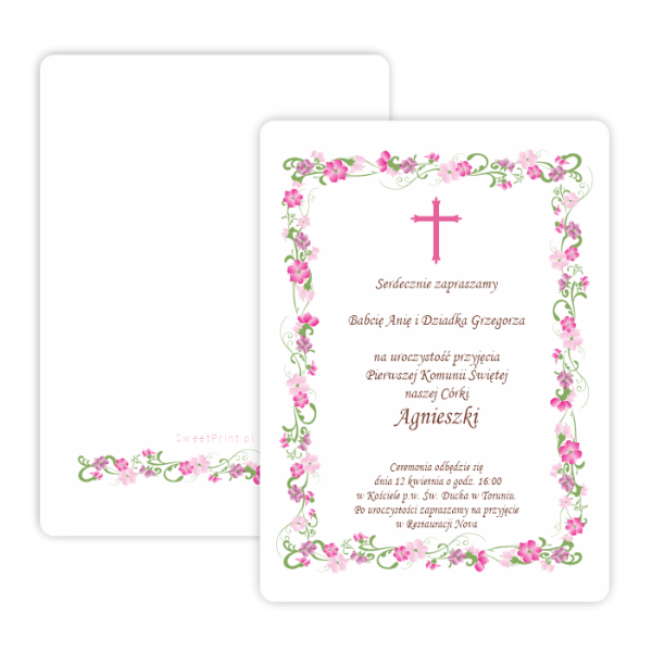 Personalizowane zaproszenia na Chrzest lub Pierwszą Komunię - SweetPrint.pl
