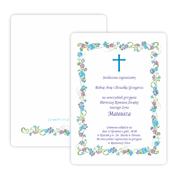 Personalizowane zaproszenia na Chrzest lub Pierwszą  komunię - SweetPrint.pl