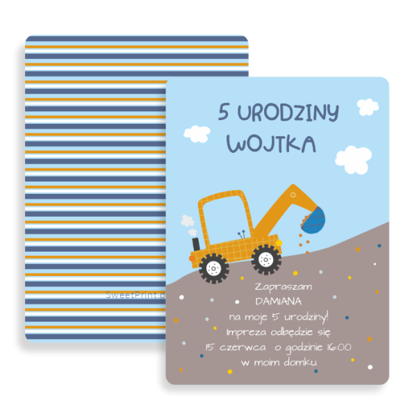 personalizowane zaproszenia z koparką - zaproszenia koparka - SweetPrint.pl
