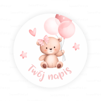 Personalizowane naklejki dla dzieci MIŚ RÓŻOWY BALONY