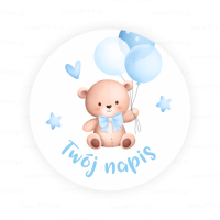 Personalizowane naklejki dla dzieci MIŚ BŁĘKITNY BALONY