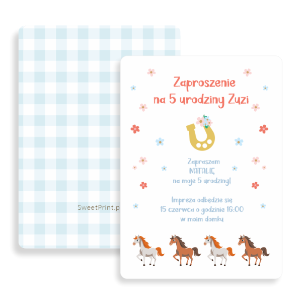 Zaproszenia urodzinowe z motywem koni - SweetPrint.pl