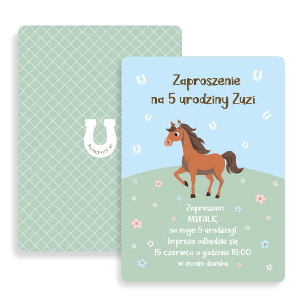 Zaproszenia urodzinowe z motywem koni - SweetPrnt.pl