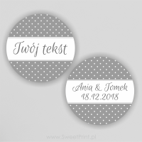 Okrągłe naklejki POLKA DOT z Twoim tekstem - SZARE