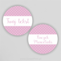 Okrągłe naklejki POLKA DOT z Twoim tekstem - RÓŻOWE