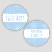 Okrągłe naklejki POLKA DOT z Twoim tekstem - BŁĘKITNE