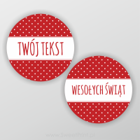 Okrągłe naklejki POLKA DOT z Twoim tekstem - CZERWONE