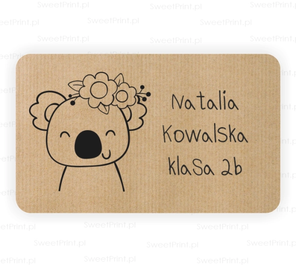 Naklejki szkolne z papieru kraft - z misiem koala - SweetPrint.pl