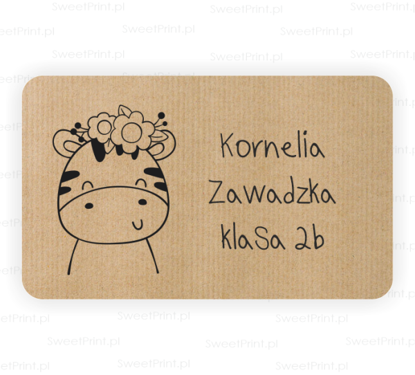 Naklejki szkolne z papieru kraft - z zebrą - SweetPrint.pl