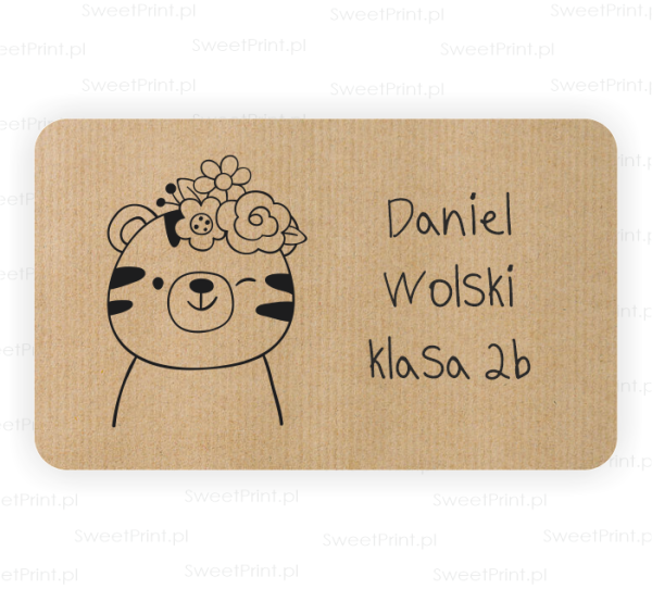 Naklejki szkolne z papieru kraft - z tygrysem - SweetPrint.pl