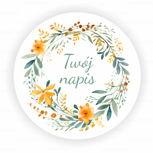 Personalizowane naklejki z kwiatowym wiankiem - SweetPrint.pl