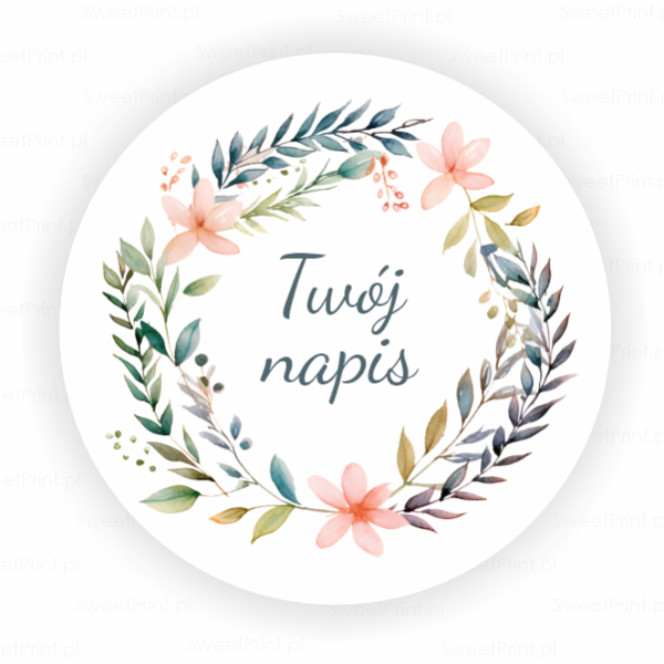 Personalizowane naklejki z kwiatowym wiankiem - SweetPrint.pl