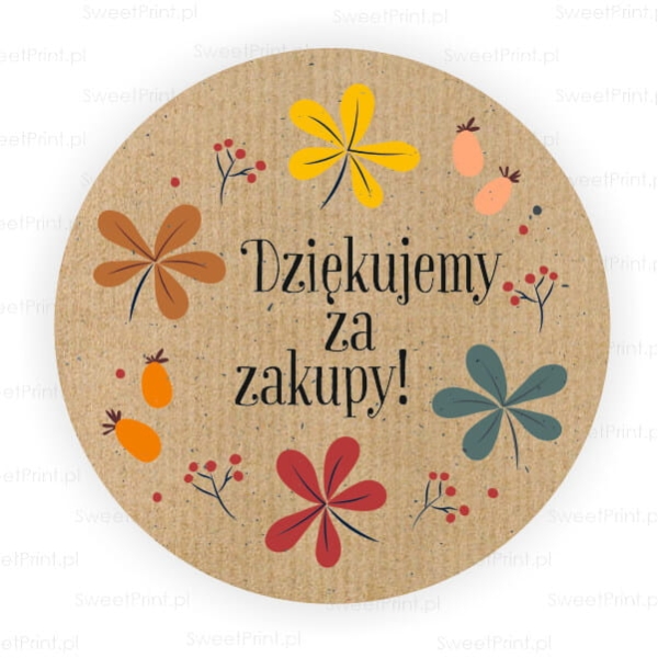 Jesienne naklejki z papieru kraft z napisem DZIĘKUJEMY ZA ZAKUPY - SweetPrint.pl