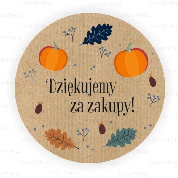 Jesienne naklejki z papieru kraft z napisem DZIĘKUJEMY ZA ZAKUPY - SweetPrint.pl