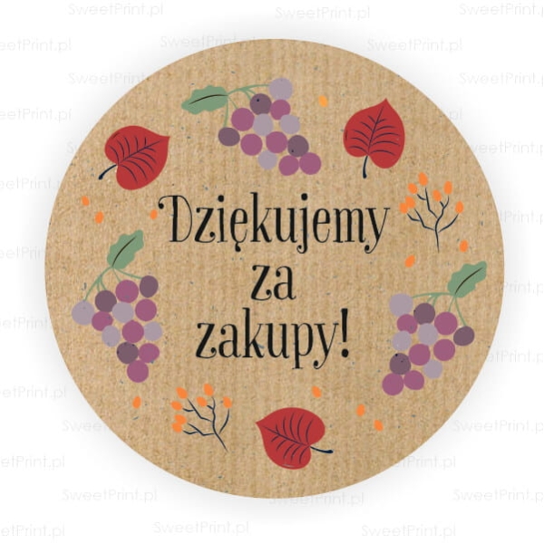 Jesienne naklejki z papieru kraft z napisem DZIĘKUJEMY ZA ZAKUPY - SweetPrint.pl