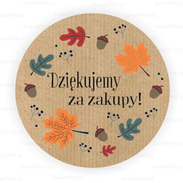 Jesienne naklejki z papieru kraft z napisem DZIĘKUJEMY ZA ZAKUPY - SweetPrint.pl
