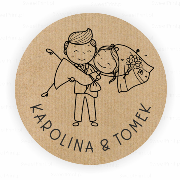 Personalizowane naklejki kraft z motywem Pary Młodej - SweetPrint.pl