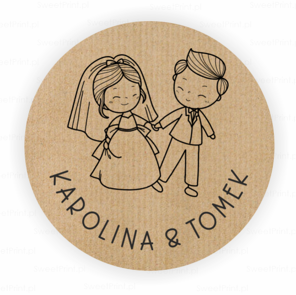 Personalizowane naklejki kraft z motywem Pary Młodej - SweetPrint.pl