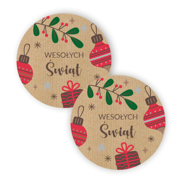 Naklejki z papieru kraft z napisem Wesołych Świąt - SweetPrint.pl