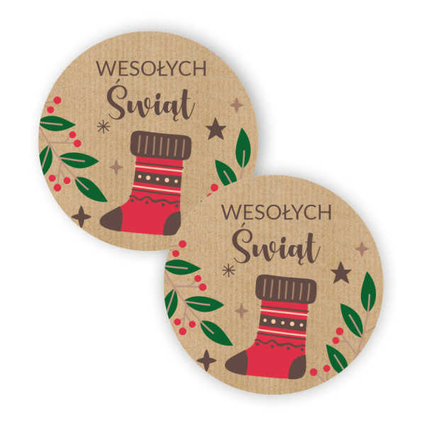 Naklejki z papieru kraft z napisem Wesołych Świąt - SweetPrint.pl
