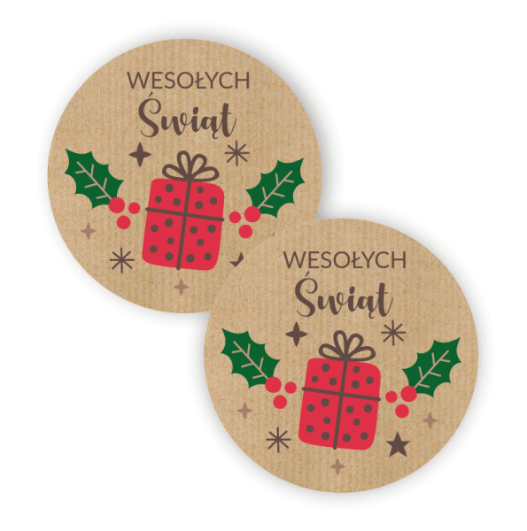 Naklejki z papieru kraft z napisem Wesołych Świąt - SweetPrint.pl