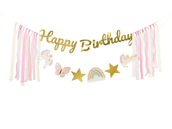 Baner JEDNOROŻCE I MOTYLE Happy Birthday - SweetPrint.pl