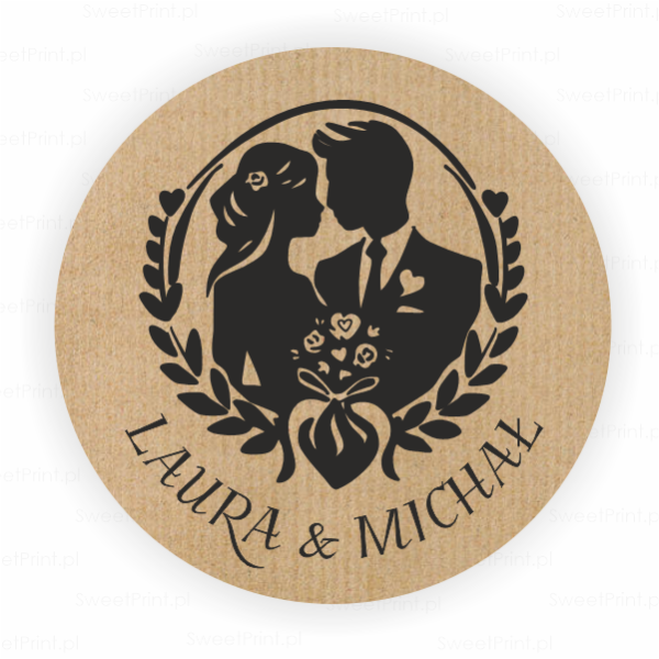 Personalizowane naklejki kraft z motywem Pary Młodej - SweetPrint.pl
