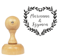 Personalizowany stempel ślubny SERCE Z LISTKÓW