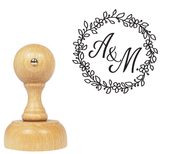 Personalizowany stempel ślubny z kwiatowym wiankiem - SweetPrint.pl